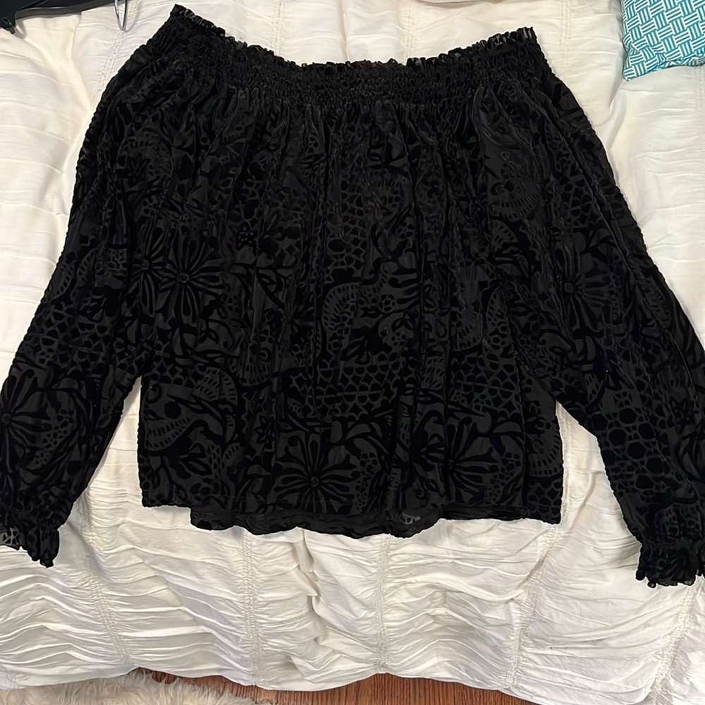 Free people off shoulder black long sleeve top size medium